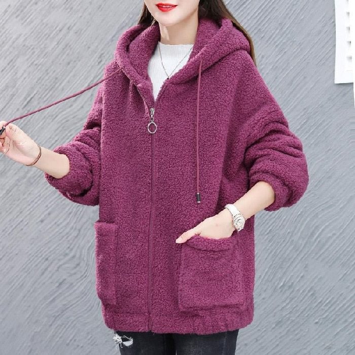 Fleece sweater women plus fleece new autumn and winter loose Korean zipper cardigan thick lamb wool coat
