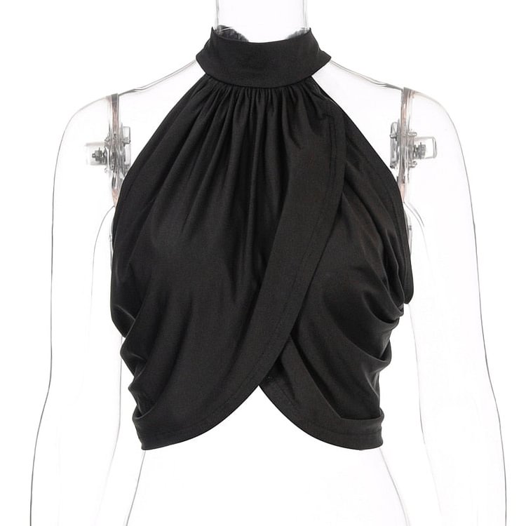 Hugcitar 2020 sleeveless halter patchwork backless sexy crop top summer women fashion streetwear club camis outfits
