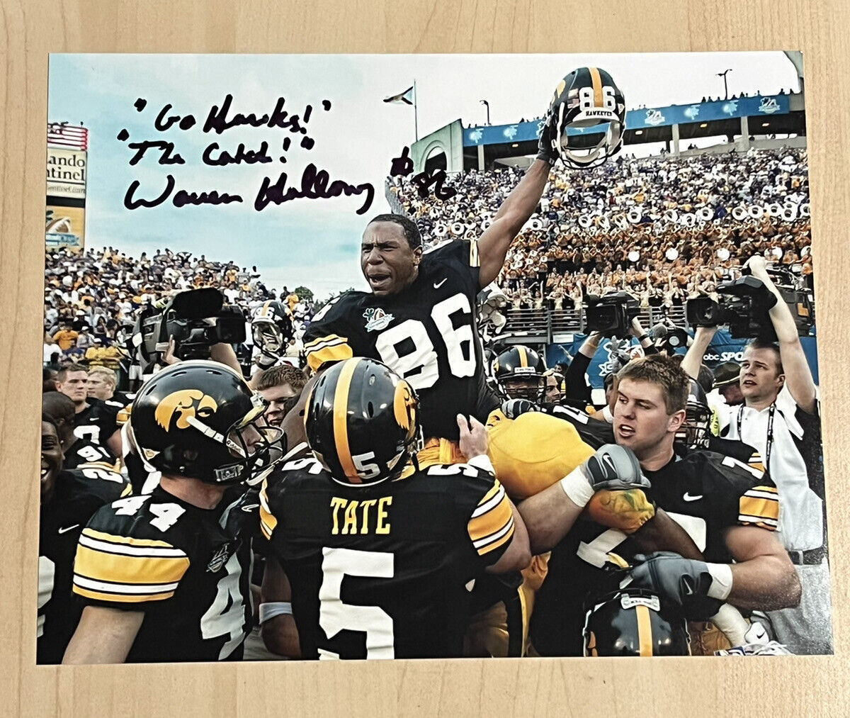 WARREN HOLLOWAY SIGNED 8x10 Photo Poster painting AUTOGRAPH IOWA HAWKEYES FOOTBALL THE CATCH COA