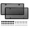 2Pcs Flat License Plate Protective Cover with Screws Caps (Transparent Black)