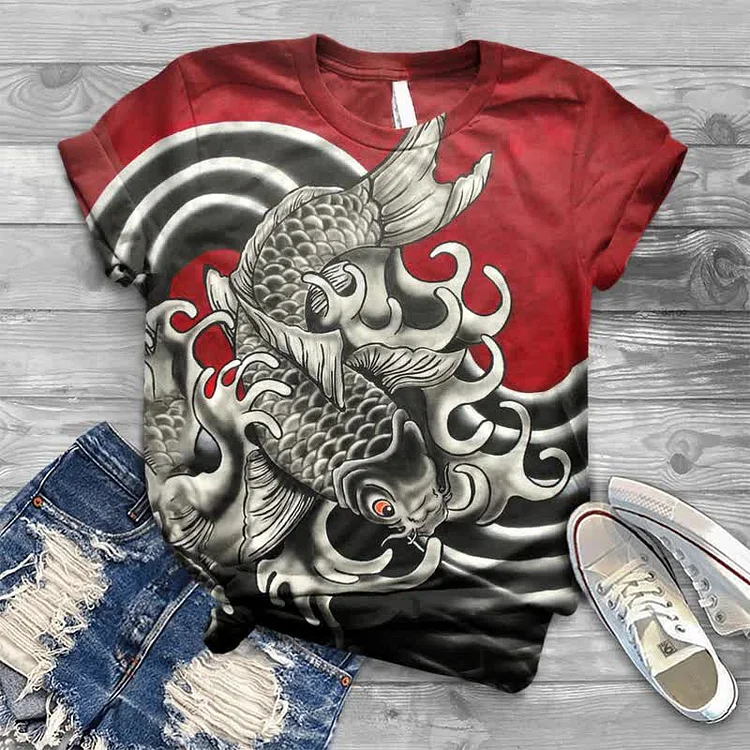 Wave Koi Japanese Print T-shirt