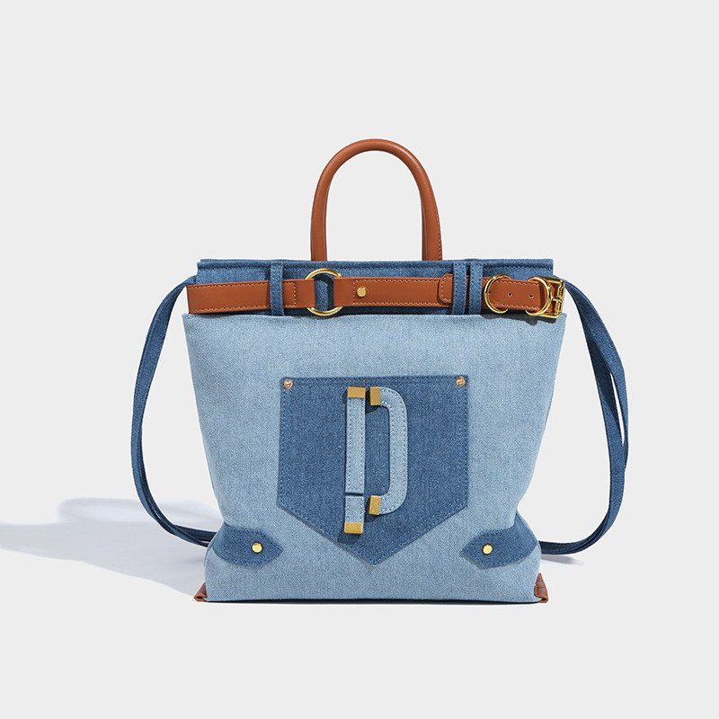 Brand Denim Handbag For Women, Versatile High-end Large-capacity Shoulder Messenger Bag, Denim Blue Desiger Travel Bag