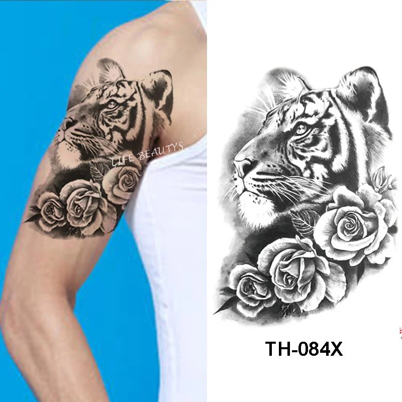 Sdrawing Tiger Cool Temporary Tattoo Sticker Fashion Wolf Waterproof Animal Body Art Arm Fake Removable Tatoo Men Women Personality