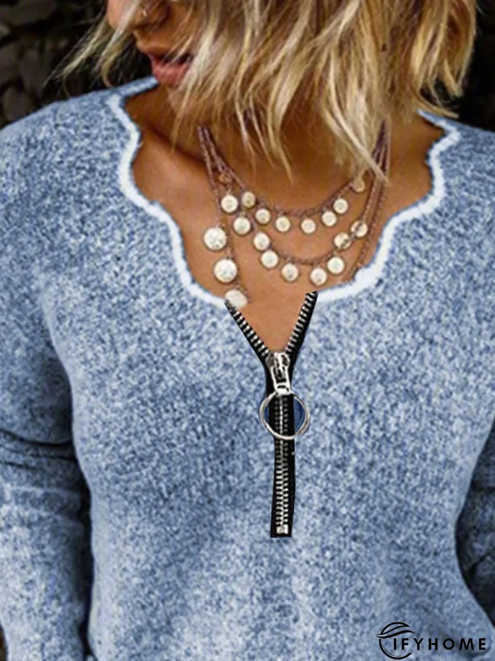 Blue Shift V Neck Casual Sweater | IFYHOME