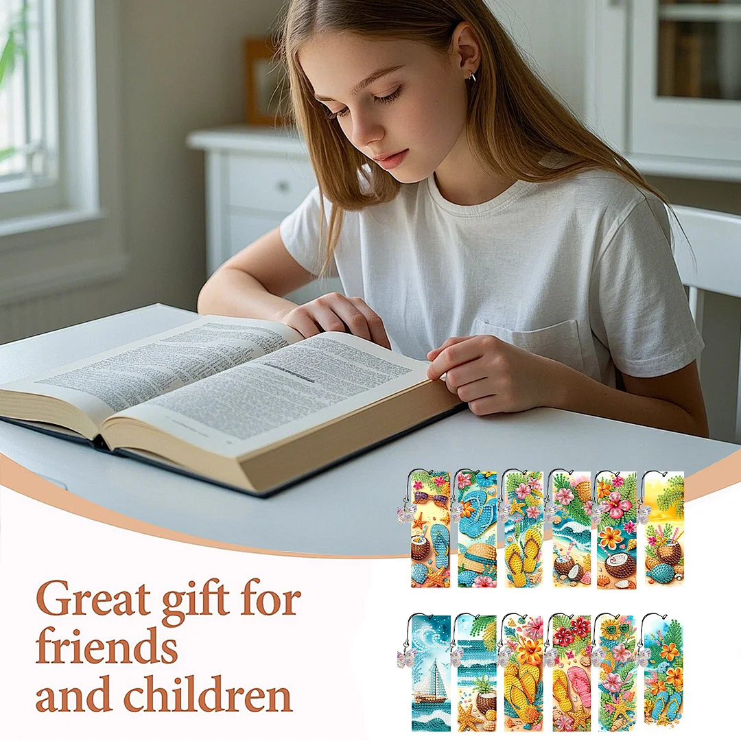 12Pcs Summer Beach DIY Diamond Art Painting Bookmark for Reading Enthusiasts