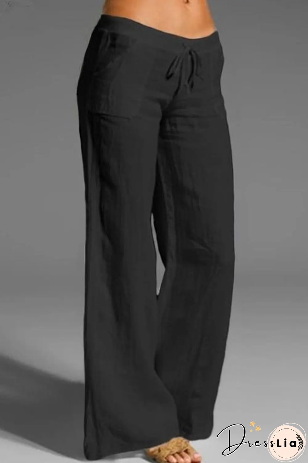 Casual Solid Patchwork Loose Mid Waist Wide Leg Solid Color Bottoms(8 Colors)