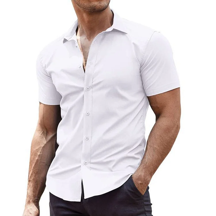 BrosWear Men's Solid Color Comfortable Casual Short Sleeve  Shirt