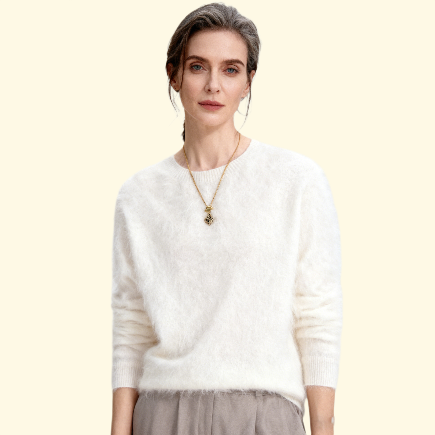 100% Wool Brushed Sweater Round Neck For Women REAL SILK LIFE
