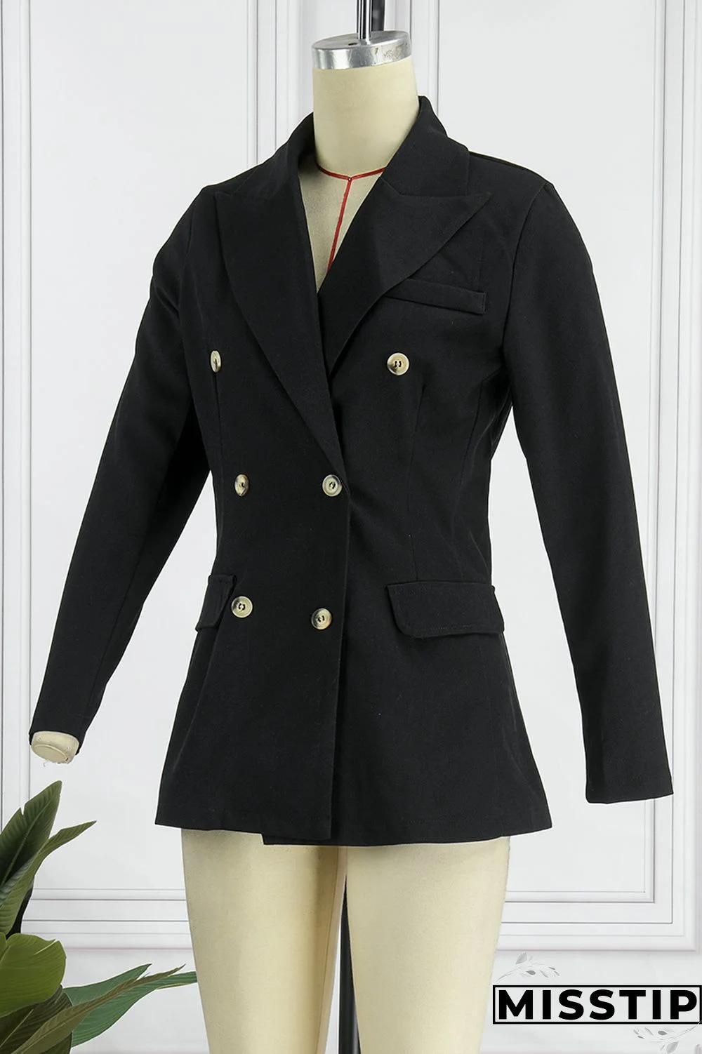 Black Casual Solid Patchwork Turn-back Collar Outerwear