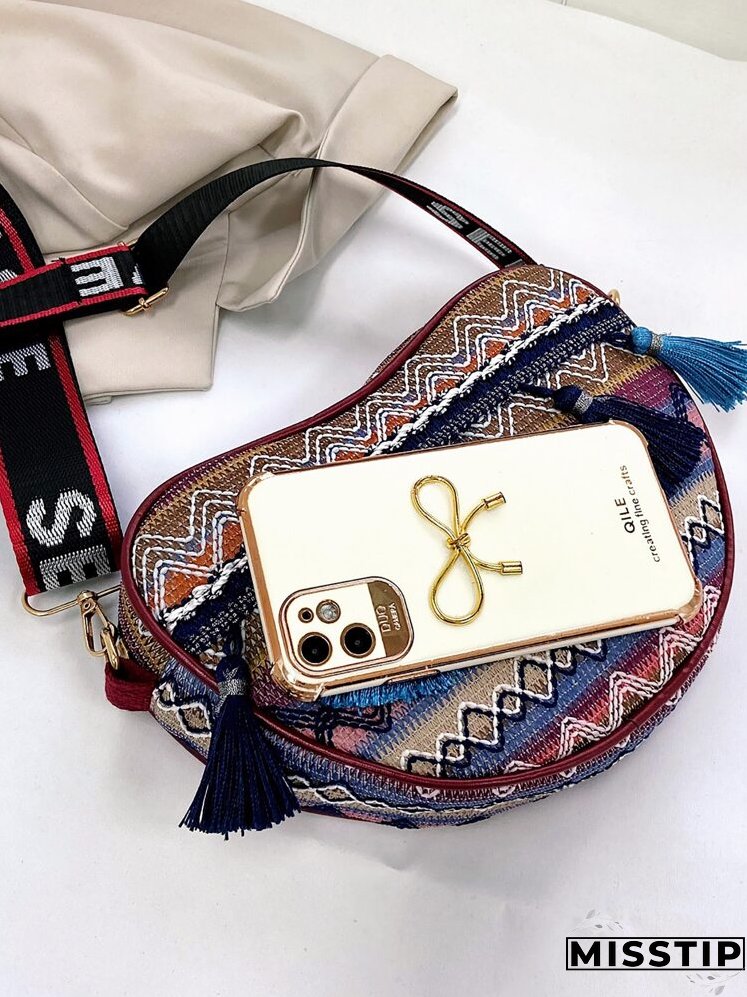 Colorblock Tassel Decor Striped Pattern Novelty Bag