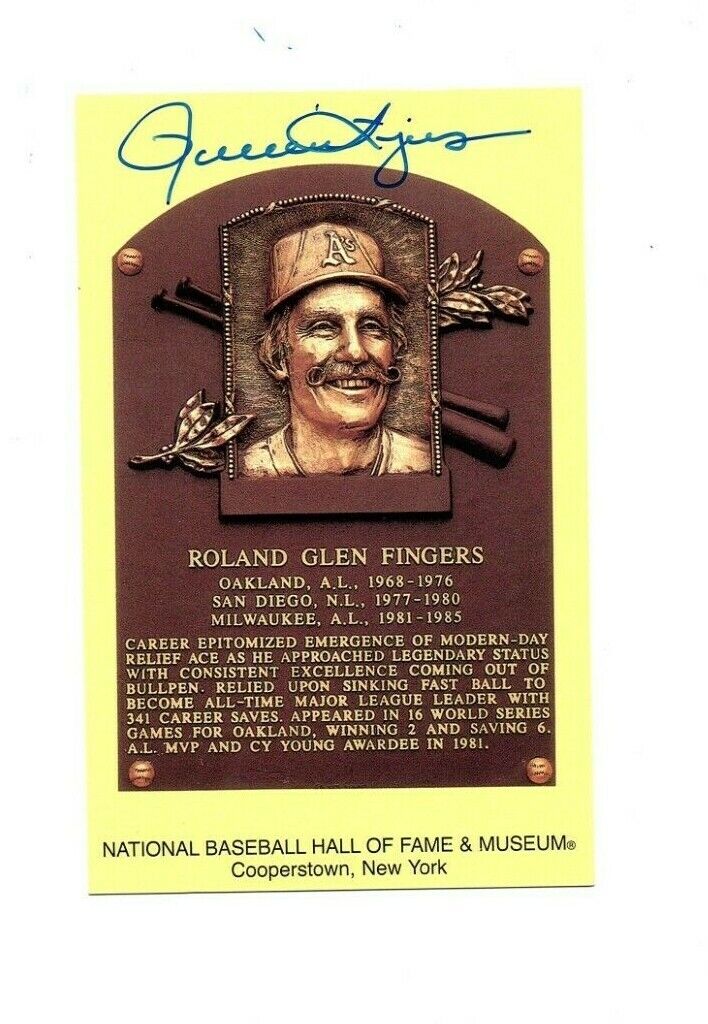 Rollie Fingers Oakland A's signed autographed Hall of Fame Postcard HOF Brewers!