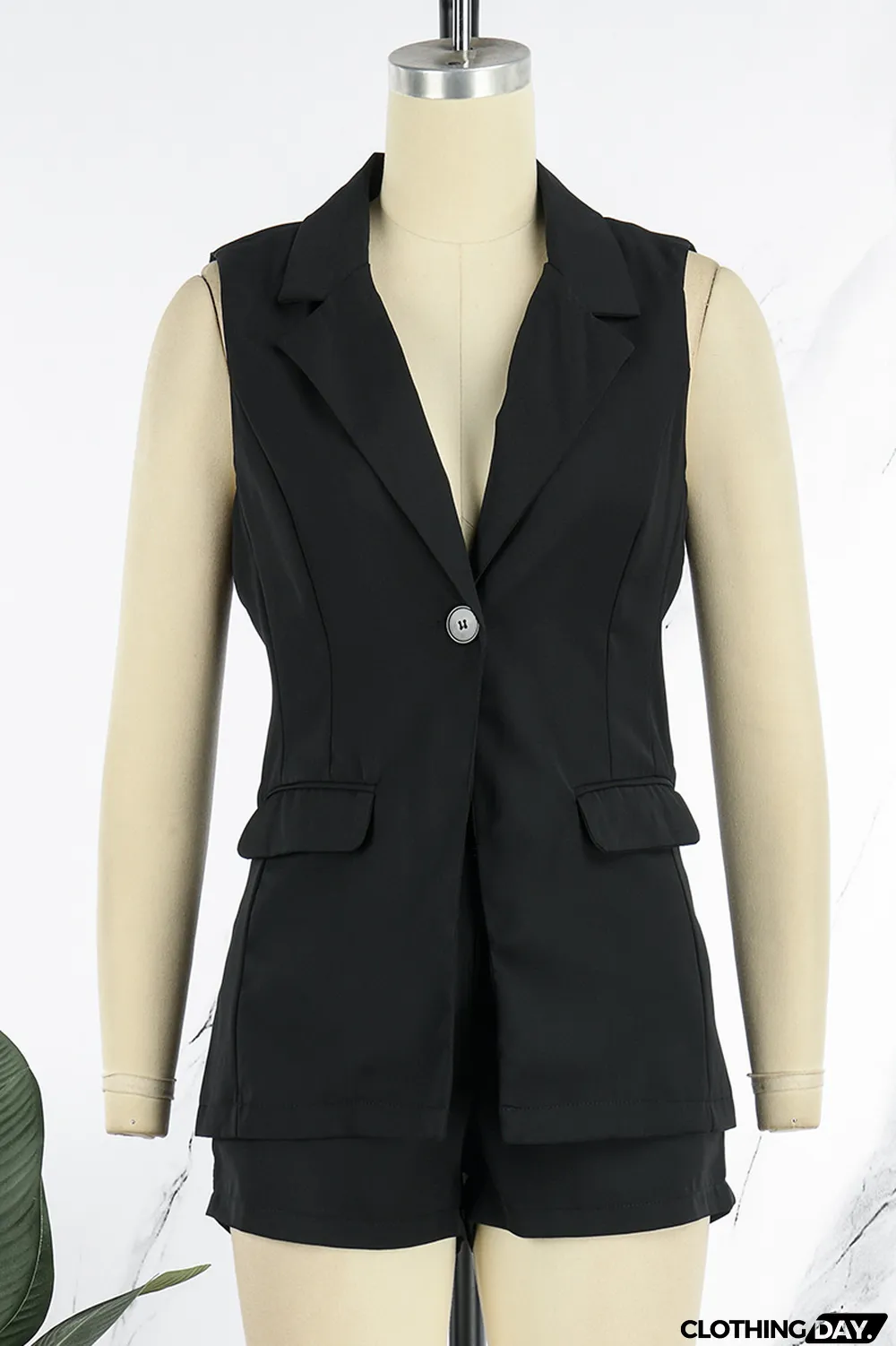 Apricot Casual Solid Patchwork Buttons Turn-back Collar Sleeveless Two Pieces