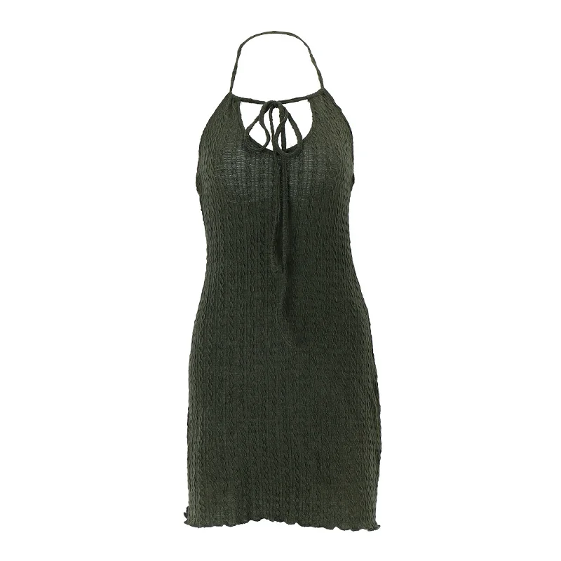Brownm Brownm Summer New Women's Dress Sweet Light Ripe Wind Sexy Dew Back Hanging Neck High Waist Slim Bag Buttock Skirt