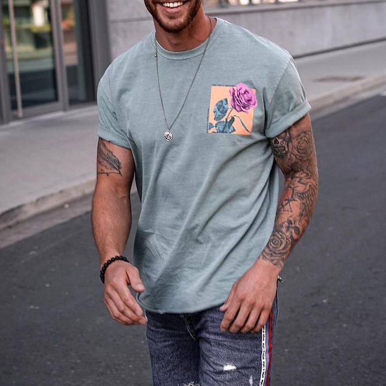 Mens Vintage round neck printed short-sleeved t-shirts