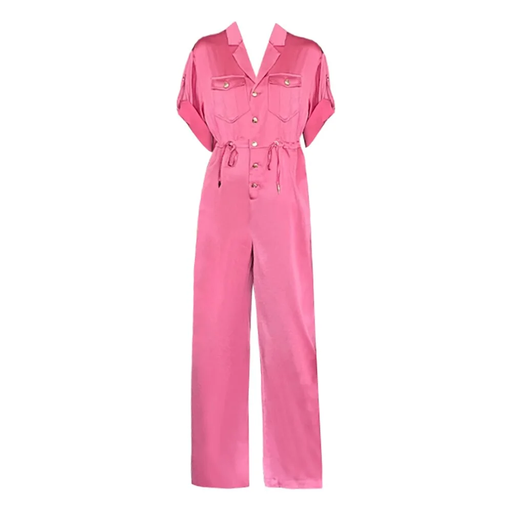 Ueong Korean Fashion Wide Leg Pants For Women Notched Collar Short Sleeve High Waist Solid Jumpsuits Female Clothing 2022