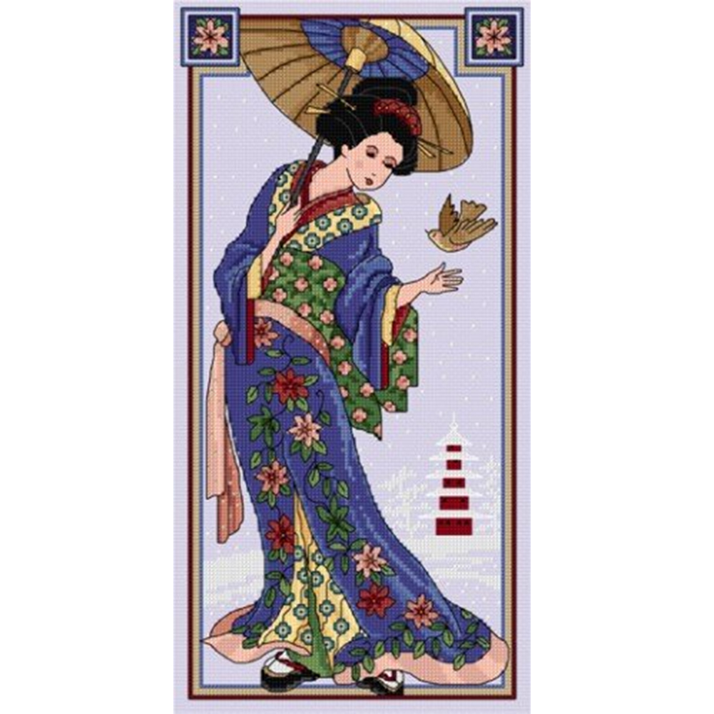 

Japanese Geisha - 11CT Stamped Cross Stitch - 40*80CM, 501 Original