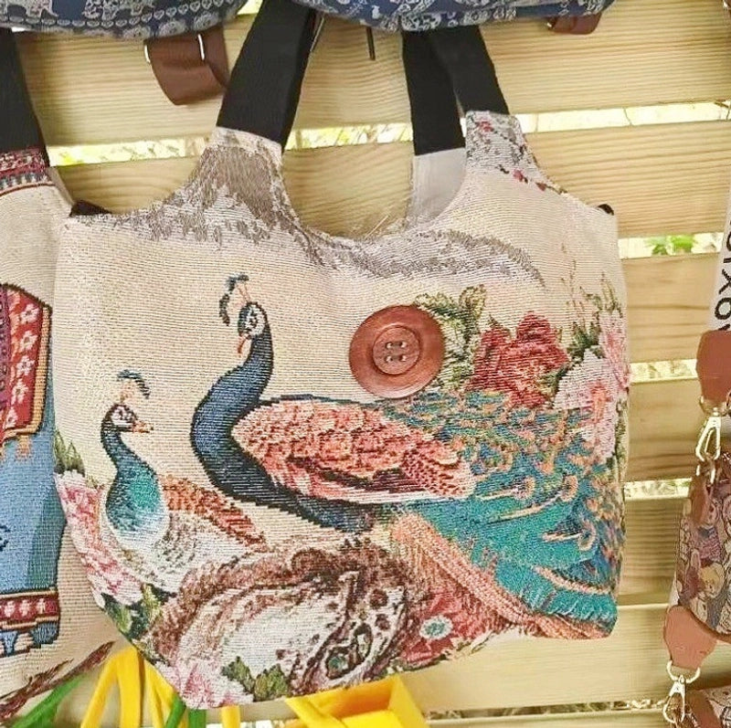 Women’s Large Canvas Elephant Ethnic Style Square Zipper Shoulder Bag