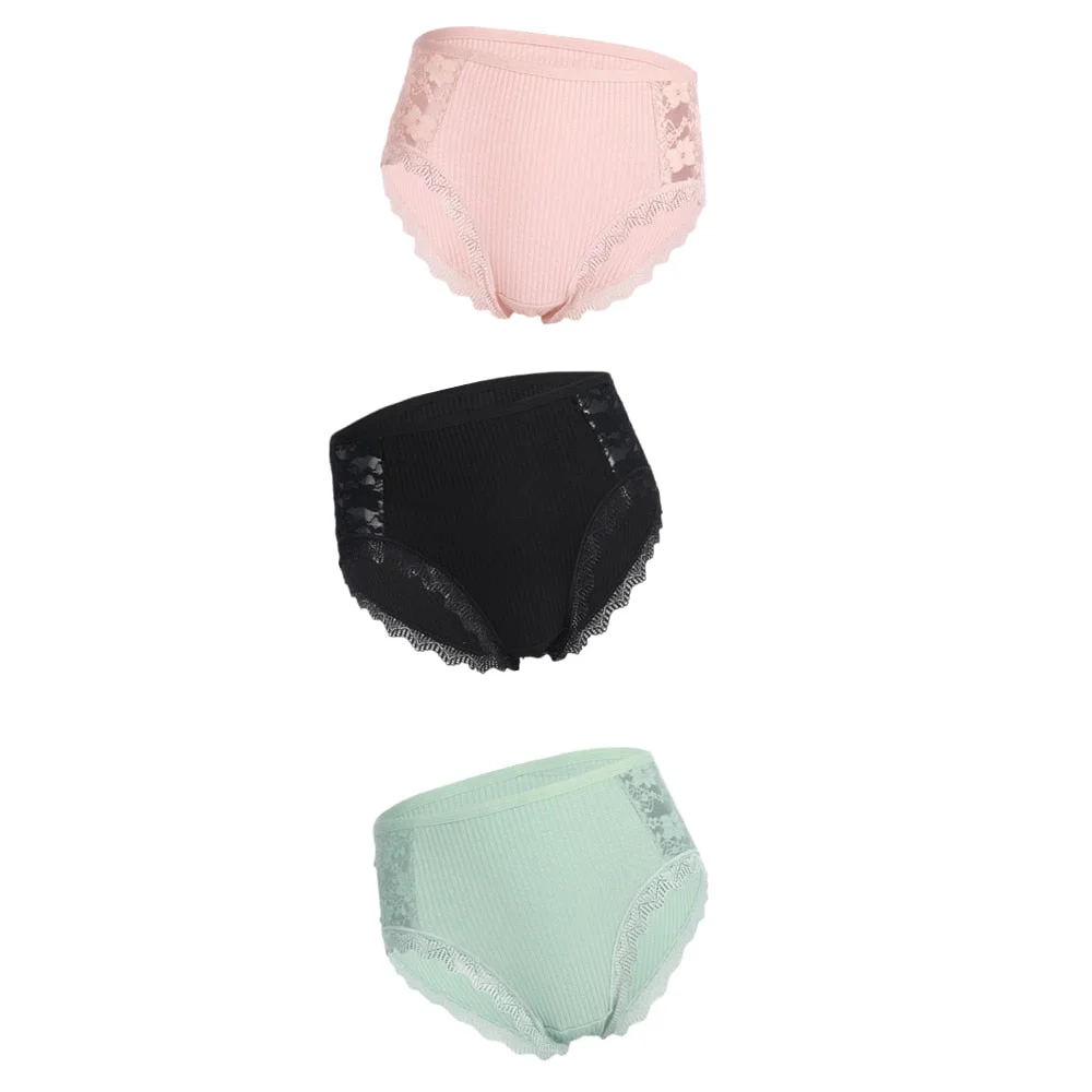 3PCS Hot Sale Cotton Panties Comfot Seamless High Waist Women's Panties Solid Lace Briefs Underwear Sexy Plus Size Underpants