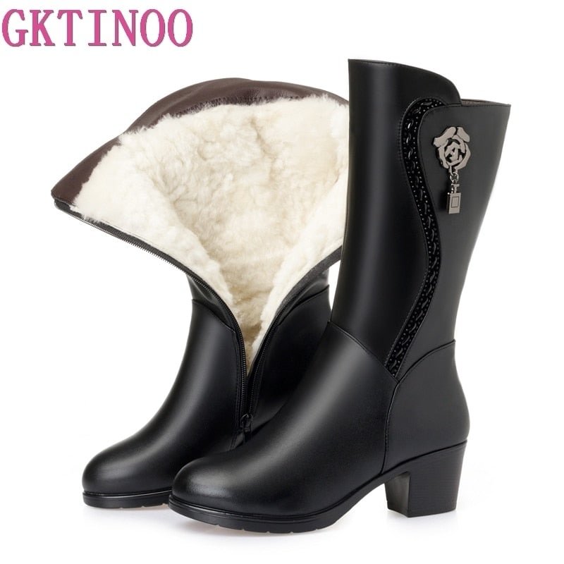 GKTINOO Winter Knee High Boots Wool Fur Inside Warm Shoes Women High Heels Soft Leather Shoes Platform Snow Boots Footwear Botas