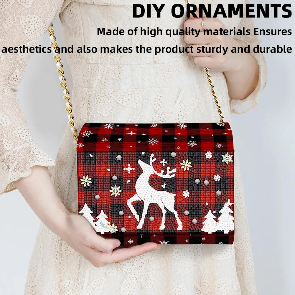 DIY Red Fawn Diamond Art Wooden Coin Pouch with Chain 5D Diamond Painting Purse