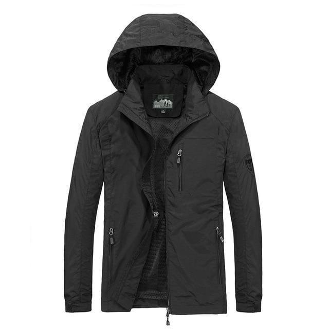 Men Plus Size Waterproof Hooded Jacket Thin Casual Sporting Coat Motorcycle Fashion Outerwear Windbreaker - VSMEE