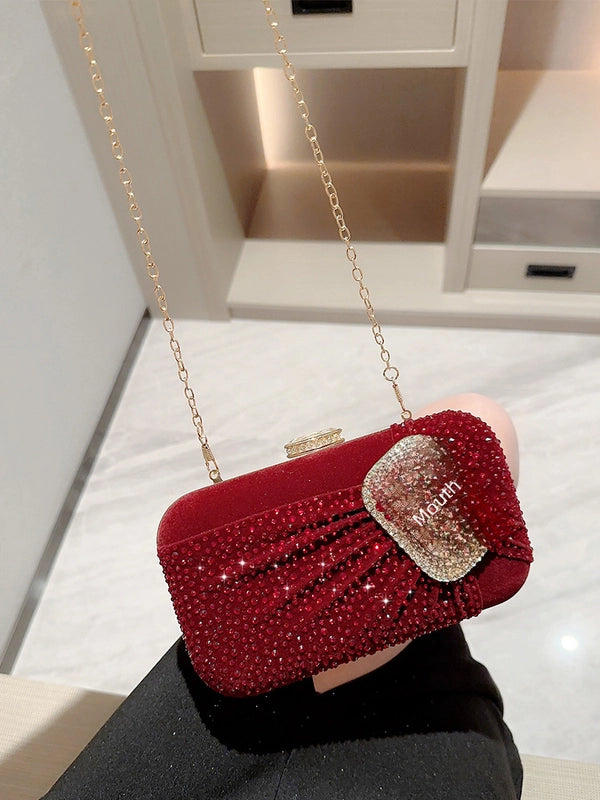 New Red Square Buckle Banquet Bag Evening Bag Velvet Dinner Clutch Bag Chain Bag High-grade Box Bag For Women