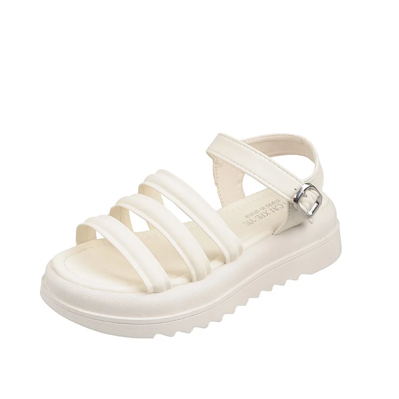 Zingj Word Buckle Platform Sandals Female 2025 Summer New Strip Platform Platform Students Casual Flat Sandals Roman Shoes