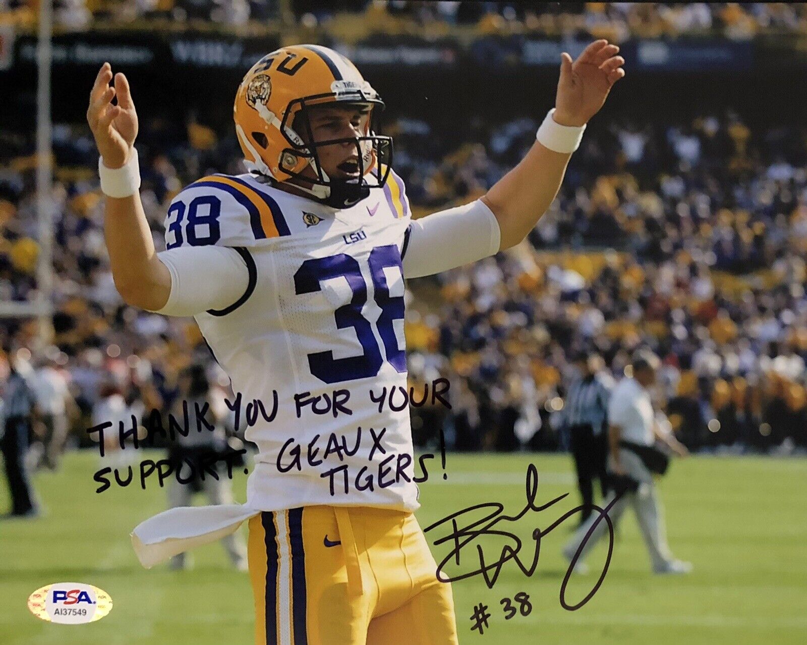 Brad Wing Signed Autographed LSU Tigers 8x10 Photo Poster painting Psa/Dna