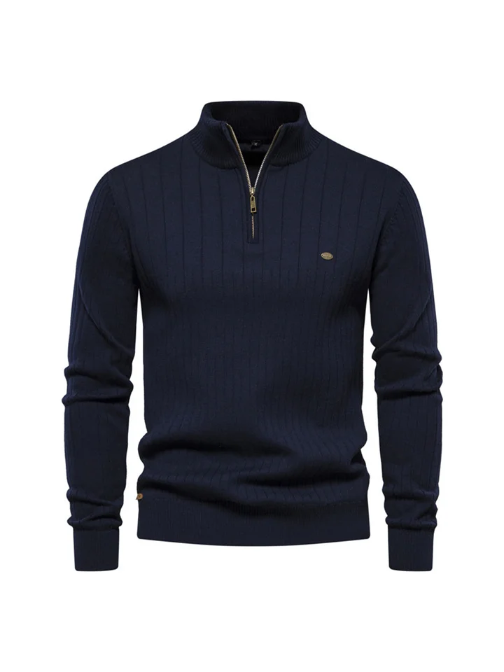 Urban Casual Stand-up Collar Slim Breathable Men's Pullover Sweater Half Zipper Solid Color Knit Sweater Men's Clothing