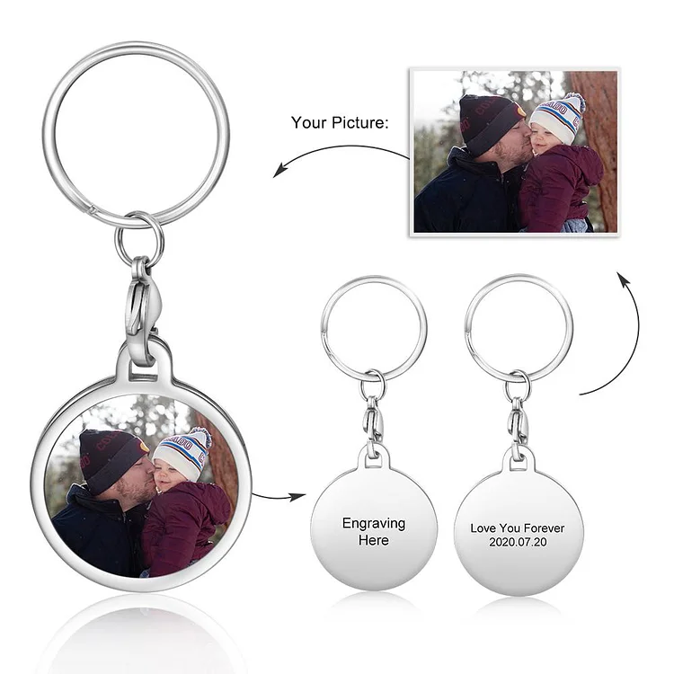 Custom Photo Keychain Round Pendant Personalized Key Chain with Engraving