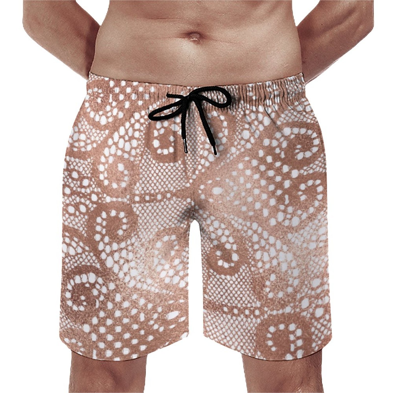 Girly Rose Gold Lace Blush Pink Elegant Men's Swim Trunks Summer Board Shorts Quick Dry Beach Short with Pockets
