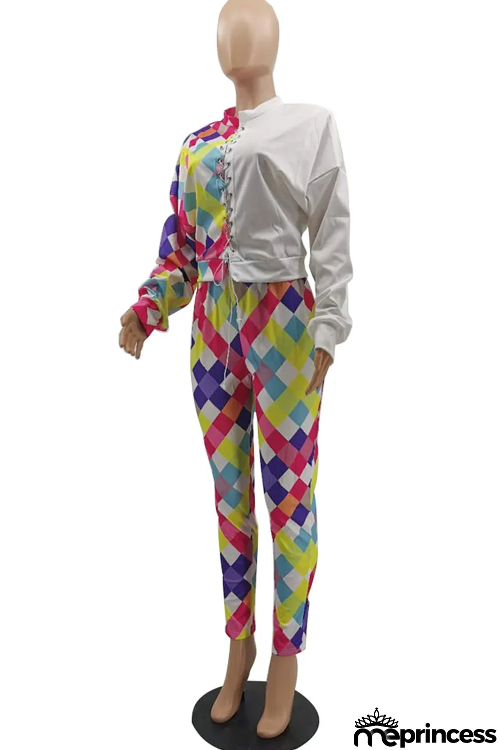 Red Casual Print Bandage Split Joint O Neck Long Sleeve Two Pieces