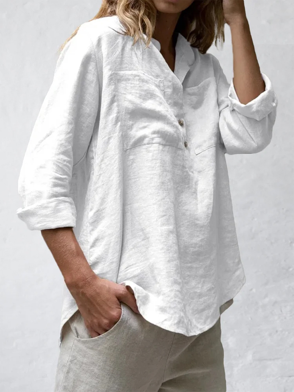 Solid Color Cotton And Linen Pullover Shirt hjn Shicloths
