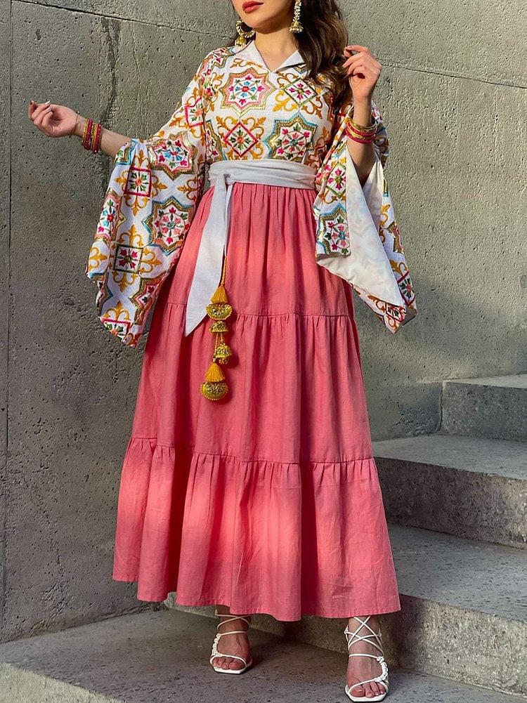 Elegant Ethnic Floral Print Dress