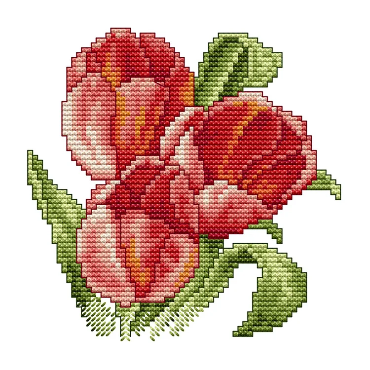 Red Flower 14CT Printed Cross Stitch Kits (17*17CM) fgoby