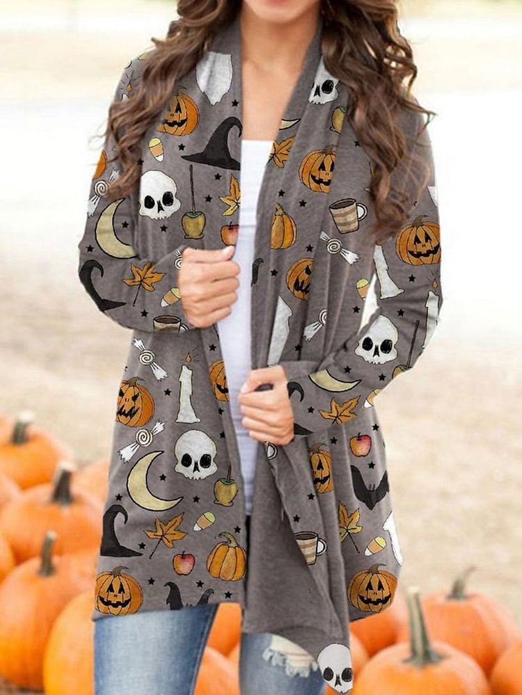 Halloween digital print casual cardigan jacket