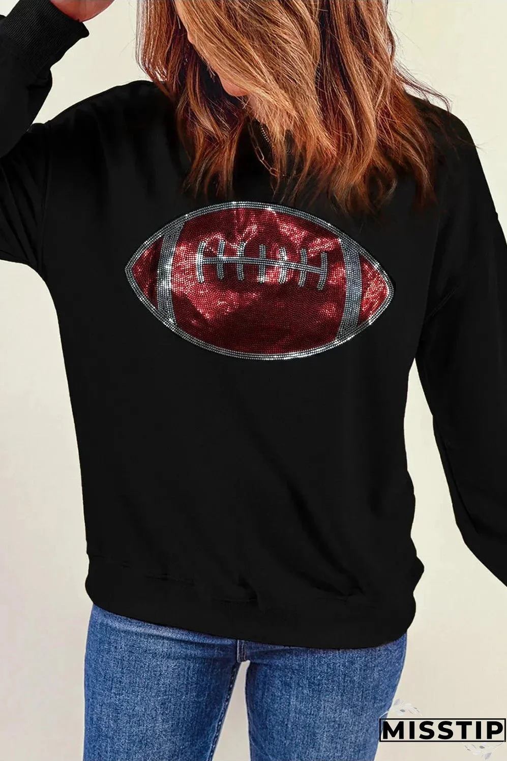 Sequin Football Long Sleeve Sweatshirt
