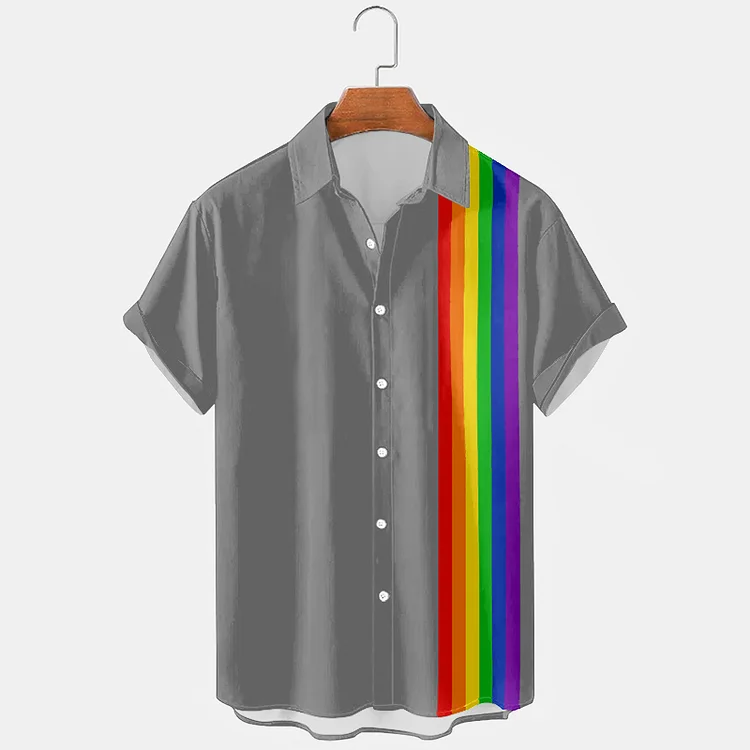 BrosWear Rainbow Stripe Panel Short Sleeve Shirt