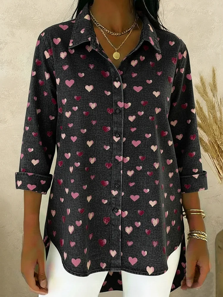 Full Of Love Denim Cotton Shirt