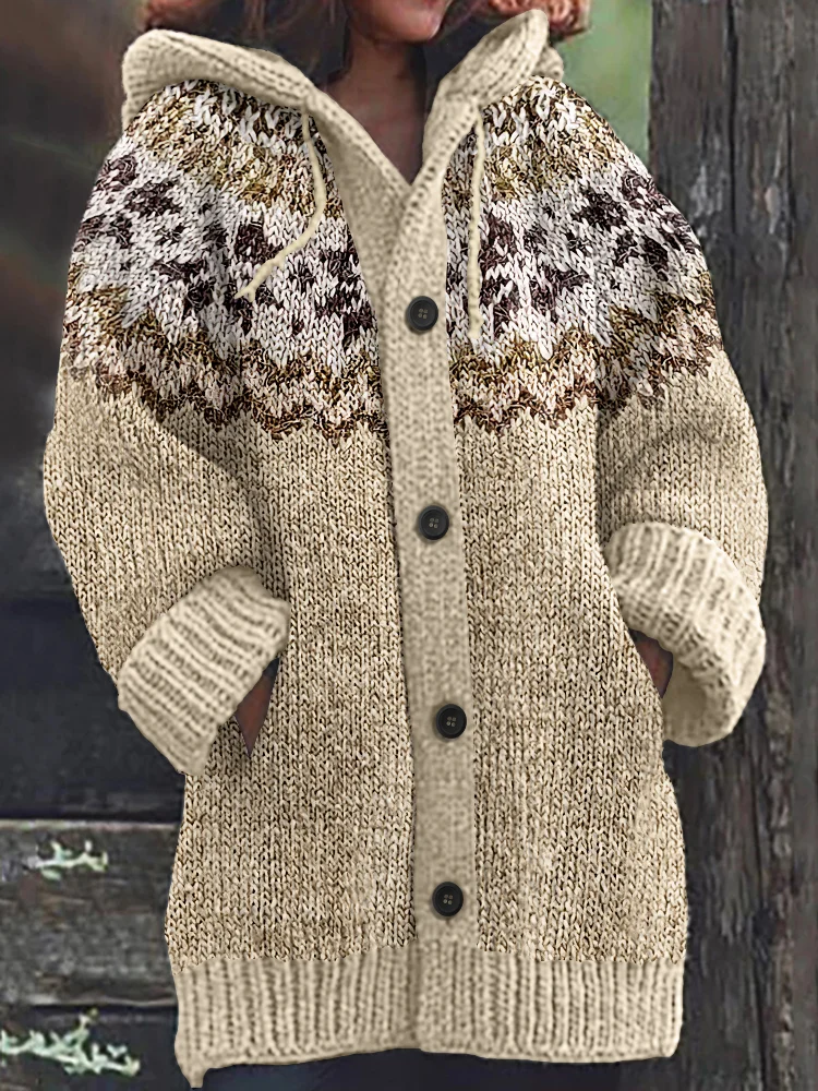Utbros Vintage Knitted Jacquard Fairman Pattern Cozy Cardigan Sweater