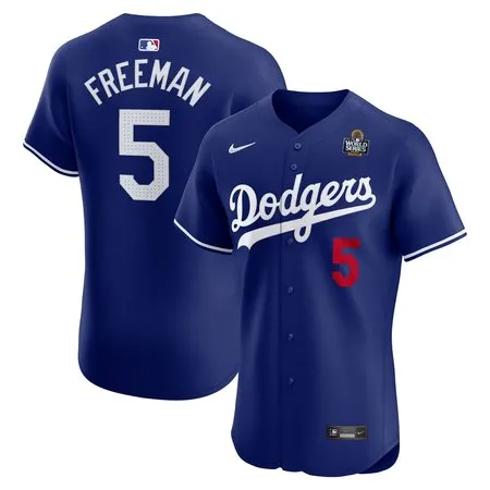 Men's Los Angeles Dodgers #5 Freddie Freeman  Royal 2024 World Series Alternate Elite Player Jersey