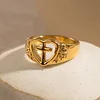 Golden Heart Shape Hollow Cross Ring