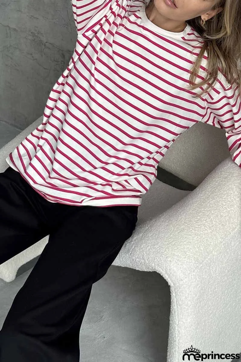 Casual Striped Patchwork O Neck Tops