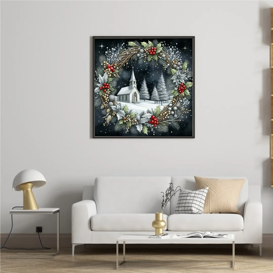 Green Xmas Scenery Full 14CT DIY Counted Cross Stitch Art Crafts Kits 40x40cm