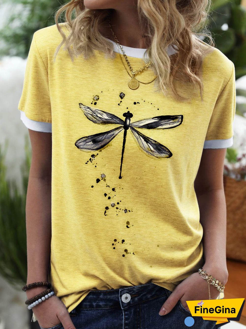 Dragonfly Pattern Summer Cotton Shirts & Top