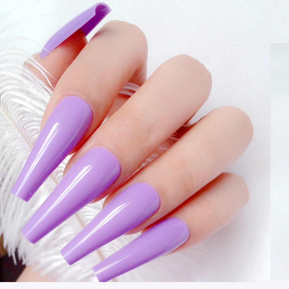 48Pcs Shiny White Woman False Nails With Glue Acrylic Press On Fake Nails Long Ballerina Coffin Shaped DIY Manicure Finger Tips