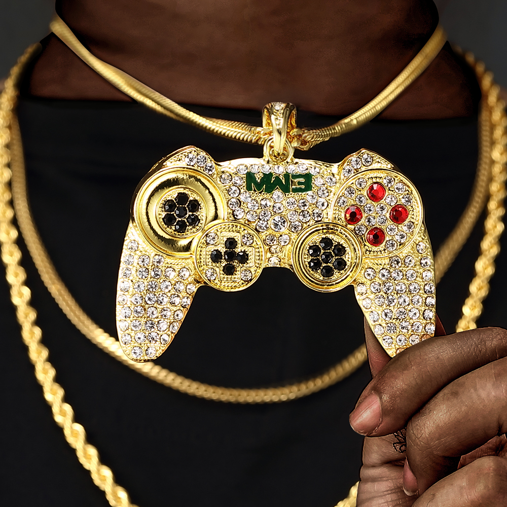 Hip Hop Iced Out Game Controller Handle Pendant 