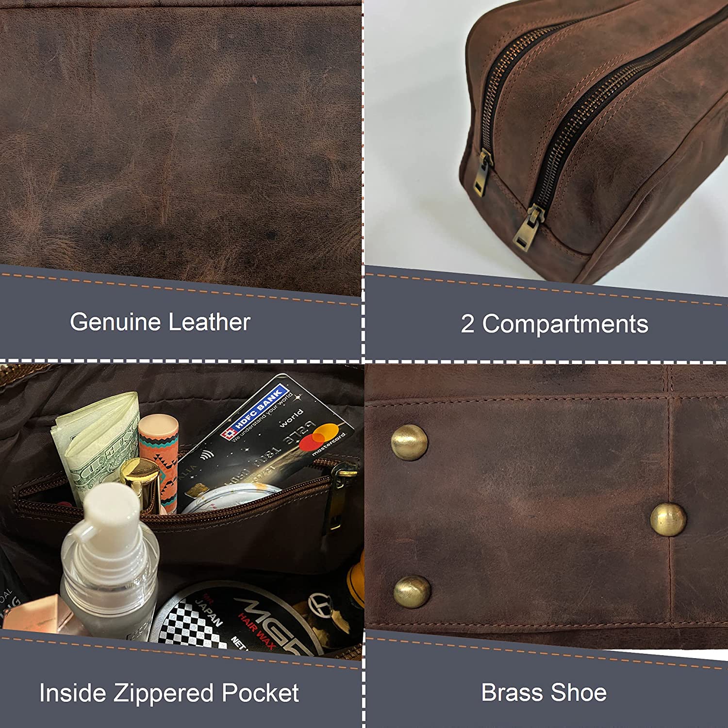 Genuine Leather Travel Toiletry Bag