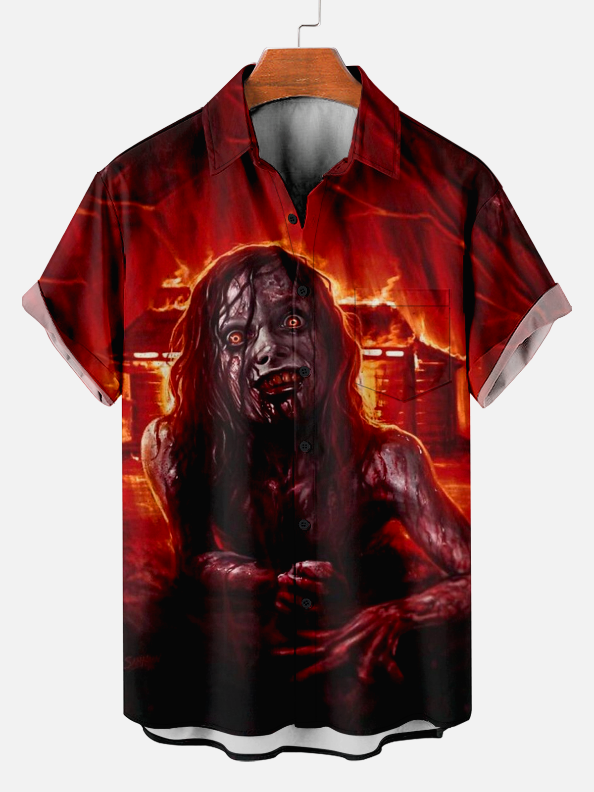 Men's Halloween burning house print shirt PLUSCLOTHESMAN