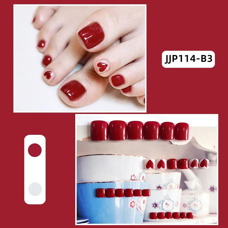 24pcs Fake French ToeNails With Glue Type Removable Square Short Paragraph Nude Color Fashion Manicure False ToeNails Press On D